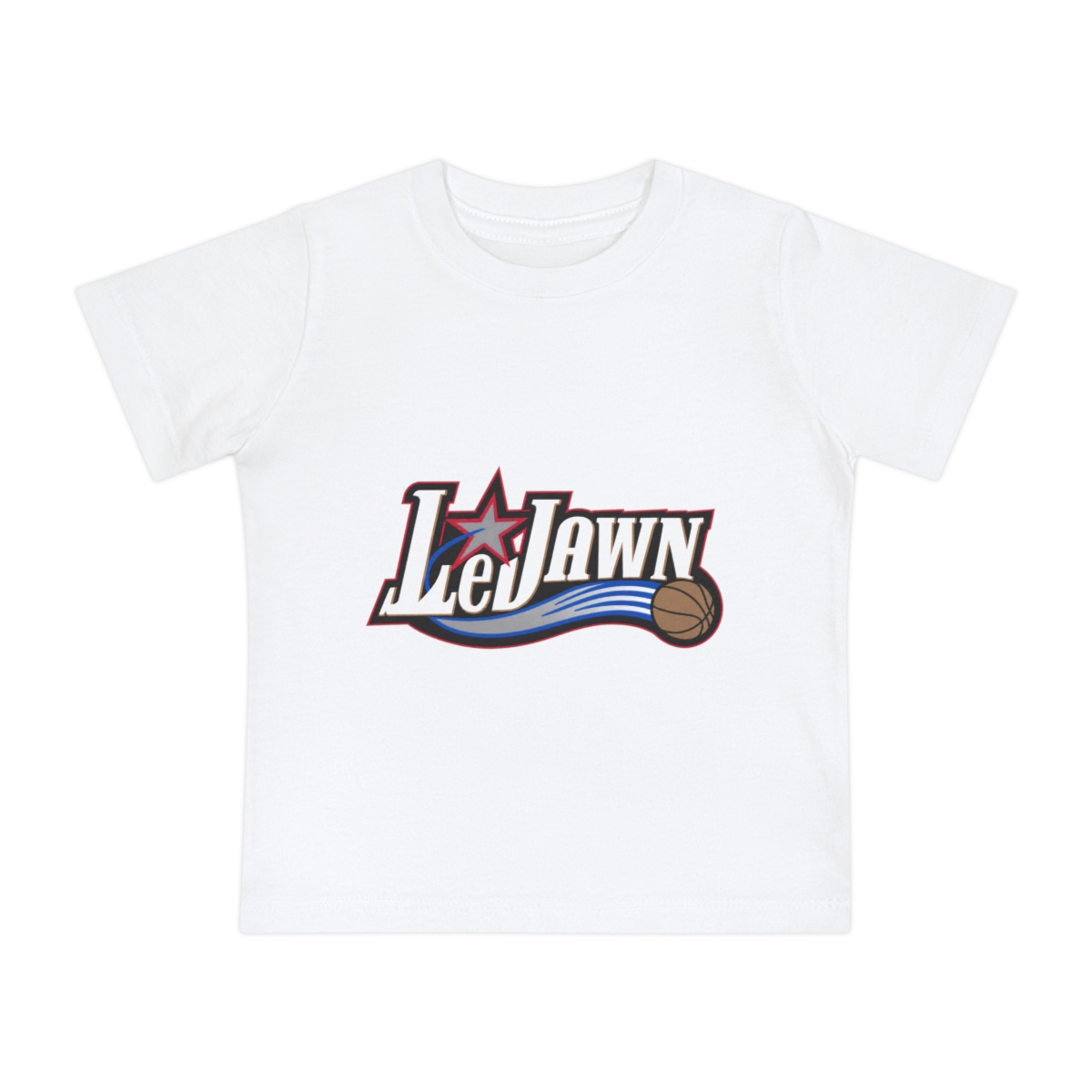LeJawn Baby Short Sleeve T-Shirt - Lebron James Inspired 76ers Design - White - 4-size options - front product mockup
