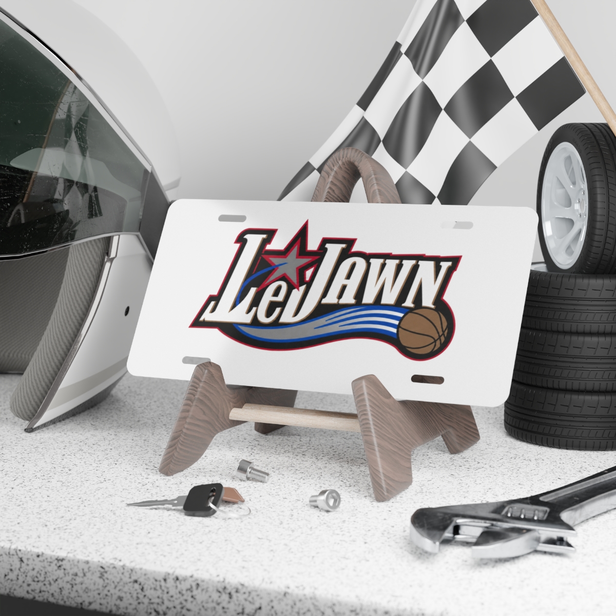 LeJawn Car Vanity Plate - Lebron James Inspired 76ers Design - color options - 12" × 6" - other product mockup