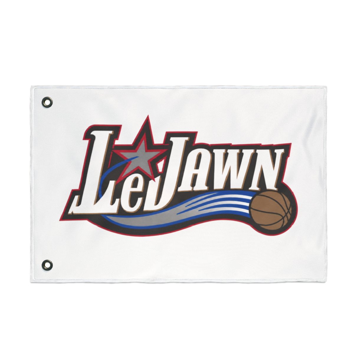 LeJawn Double Sided Tailgate Flag - Lebron James Inspired 76ers Design - color options - 12'' × 18'' - other product mockup