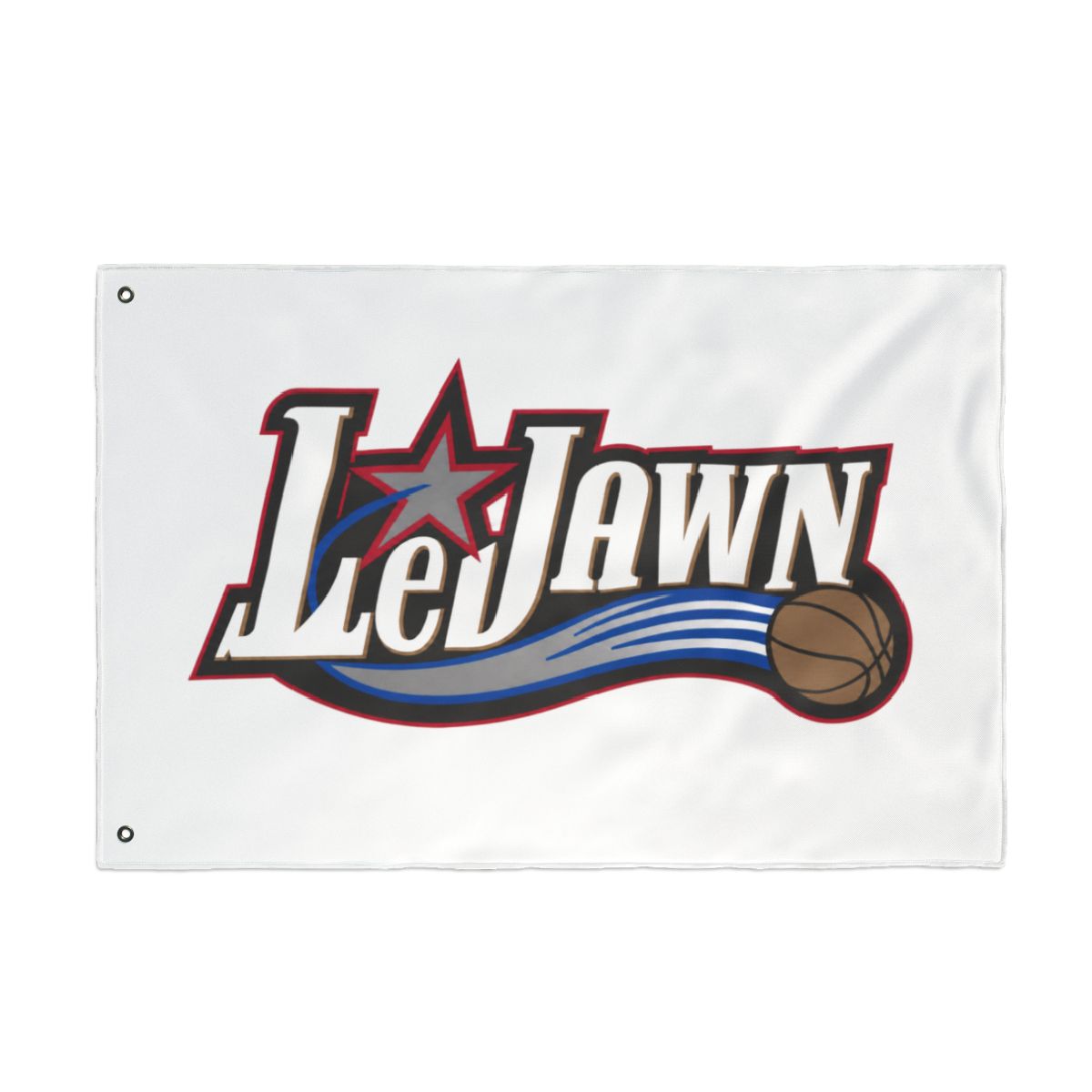 LeJawn Double Sided Tailgate Flag - Lebron James Inspired 76ers Design - color options - 24'' × 36'' - other product mockup
