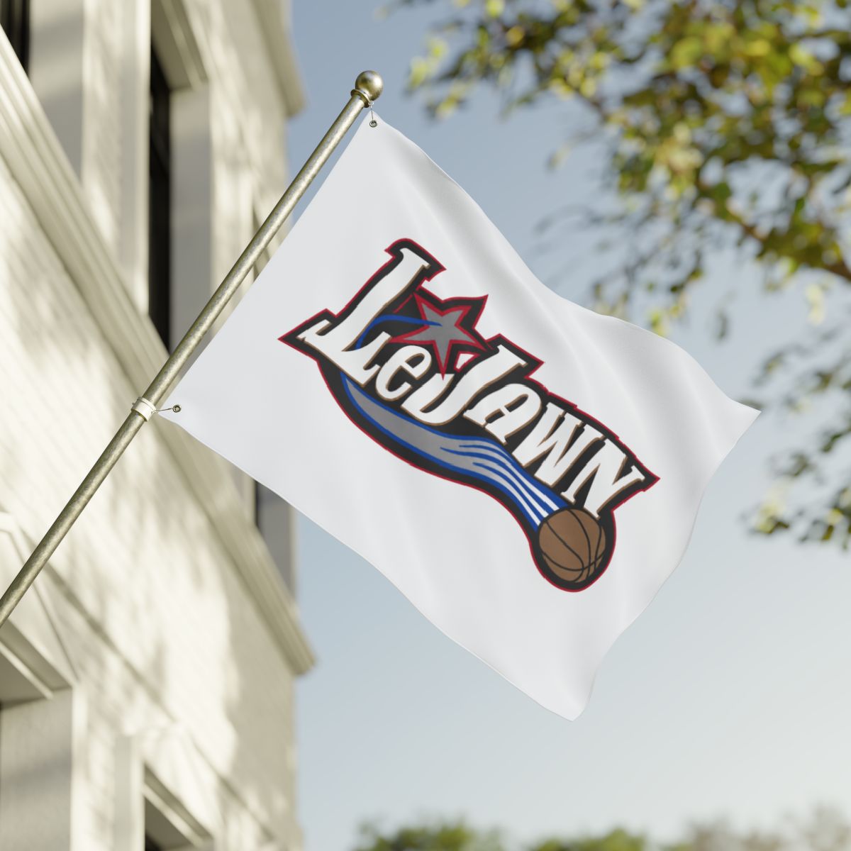 LeJawn Double Sided Tailgate Flag - Lebron James Inspired 76ers Design - color options - 30'' × 40'' - other product mockup