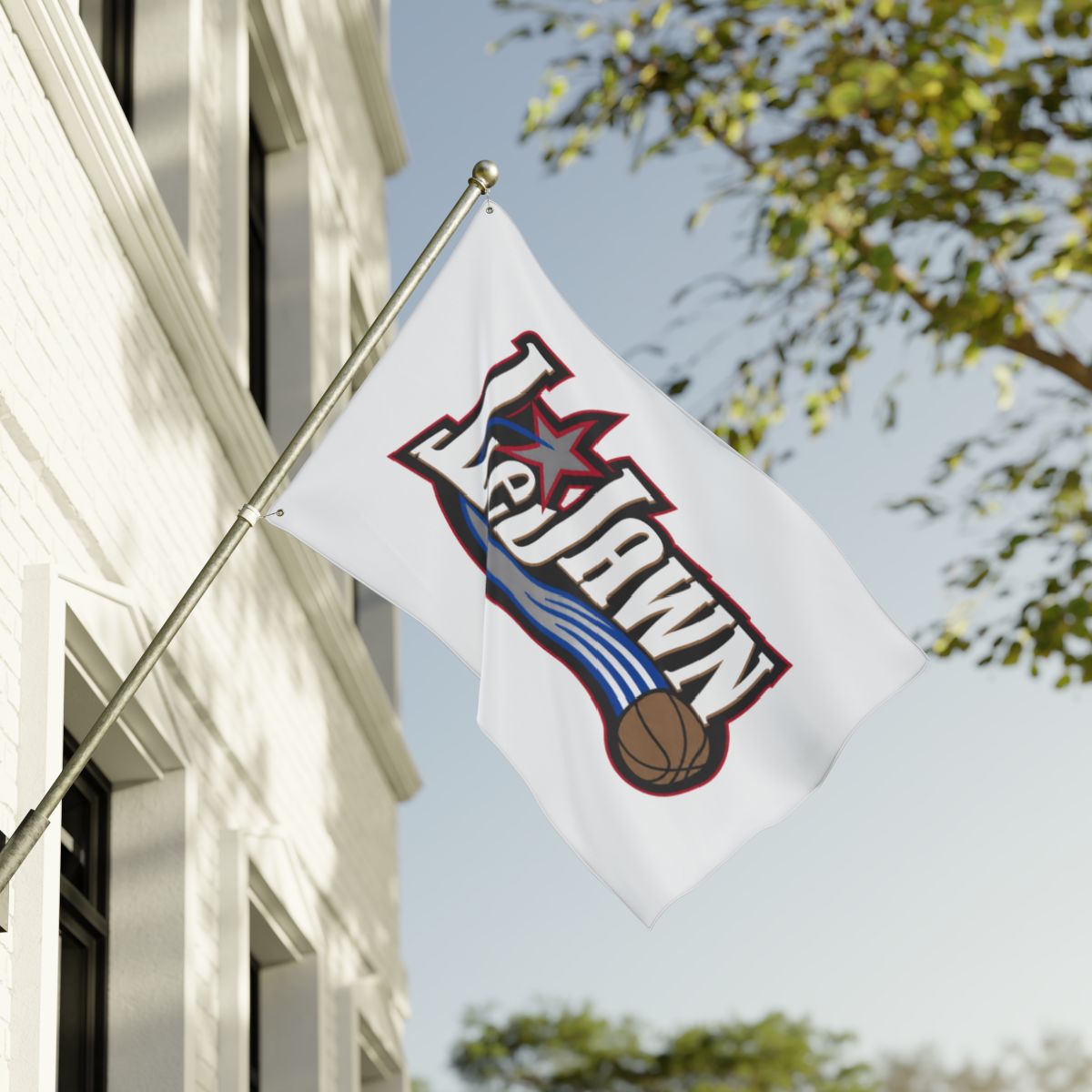 LeJawn Double Sided Tailgate Flag - Lebron James Inspired 76ers Design - color options - 36'' × 60'' - other product mockup