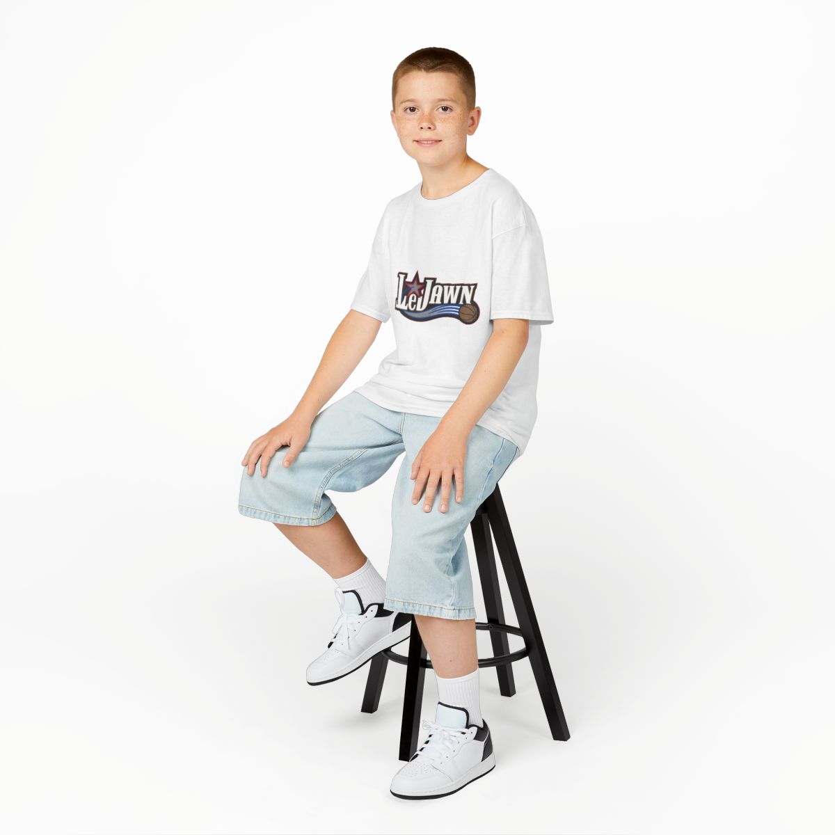 LeJawn Kids T-Shirt - Lebron James Inspired 76ers Design - White - 5-size options - front product mockup