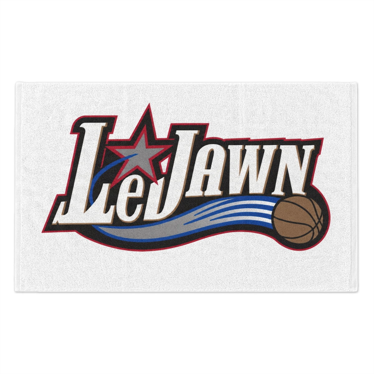 LeJawn Rally Towel, 11x18 - Lebron James Inspired 76ers Design - White - 11" × 18" - other product mockup