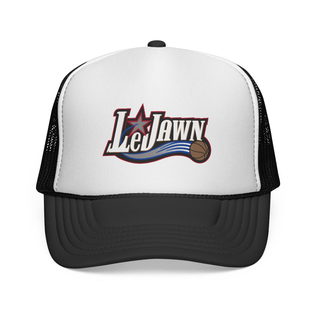LeJawn Trucker Hat - Lebron James Inspired 76ers Design - Black - One size - front product mockup