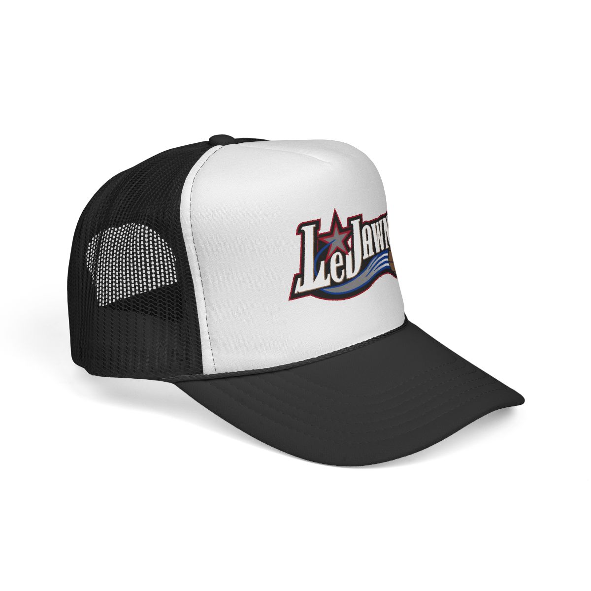 LeJawn Trucker Hat - Lebron James Inspired 76ers Design - Black - One size - front product mockup