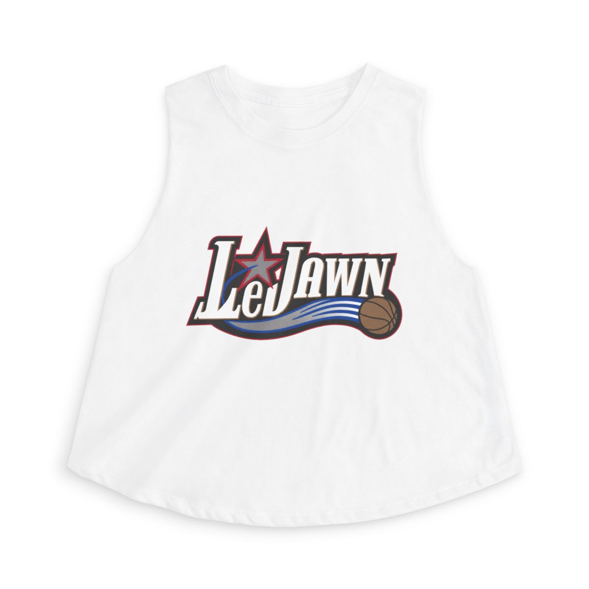 LeJawn Women's Crop Top - Lebron James Inspired 76ers Design - Solid White Blend - 5-size options - front product mockup